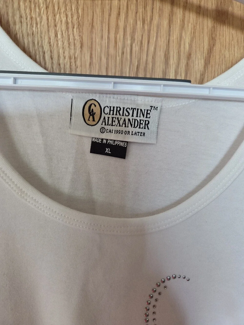 Christine Alexander Cream Rhinestone Cat Tank Top